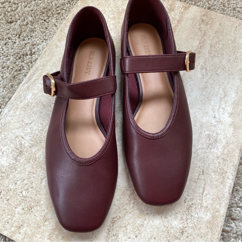 New! Burgundy Clove Maroon Mary Jane Square Toe Ballet Flats Size 7 Old Navy - Picture 5 of 8